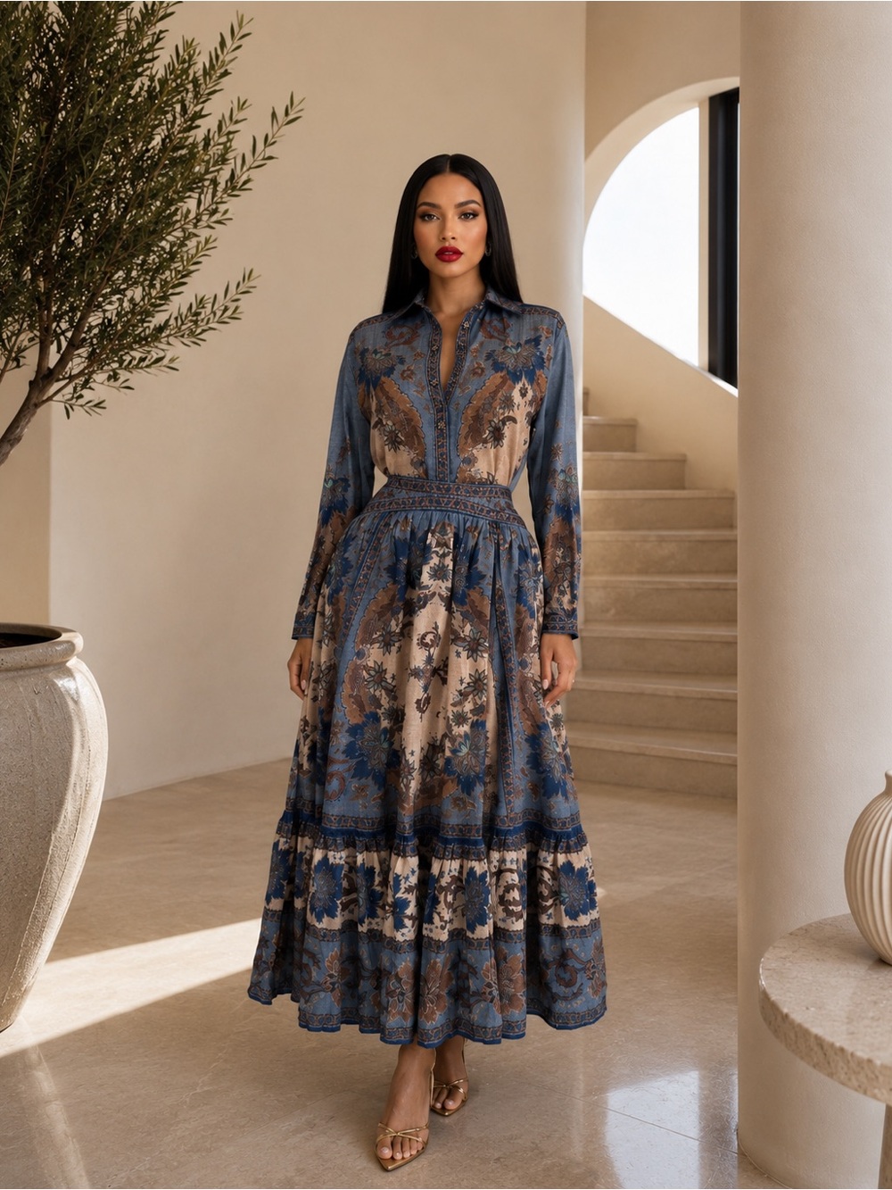 Zimmermann Ascension 2-Pièces Set | tiered midi Skirt & Button-Up Blouse